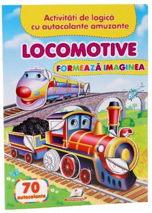 Activitati de logica cu autocolante amuzante. Locomotive. Formeaza imaginea 70 autocolante