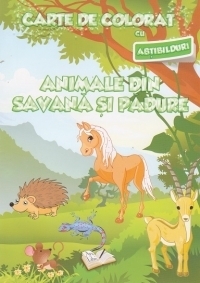 Carte de colorat cu abtibilduri. Animale din savana si padure