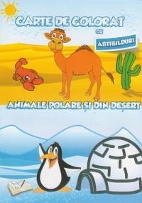 Carte de colorat cu abtibilduri. Animale polare si din desert