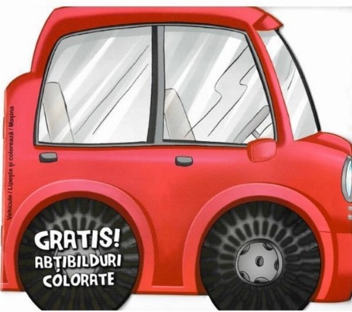 Carte de colorat cu abtibilduri: Vehicule. Lipseste si coloreaza. Masina + abtibilduri colorate + jucarie