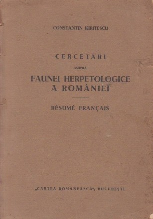 Cercetari asupra faunei herpetologice a Romaniei (1930)