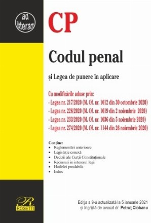 Codul penal si Legea de punere in aplicare. Editia a 9-a actualizata la 5 ianuarie 2021