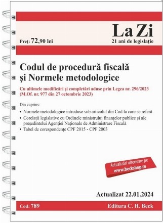 Codul de procedură fiscală şi Normele metodologice de aplicare : actualizat ianuarie 2024