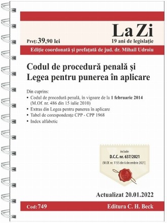 Codul de procedură penală şi Legea pentru punerea în aplicare : actualizat ianuarie 2022