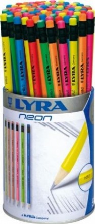 Creioane Lyra Neon HB/2 cu guma, 96 bucati/borcan