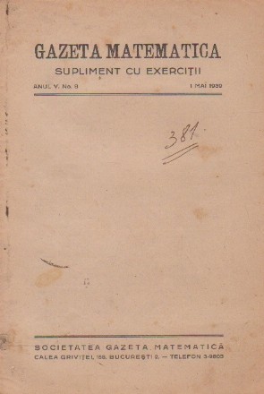 Gazeta Matematica, Supliment cu exercitii, 1 mai 1939