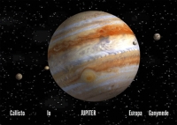 Jupiter si cei patru sateliti galileani - Felicitare 3d