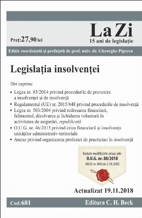 Legislatia insolventei. Cod 681. Actualizat la 19.11.2018