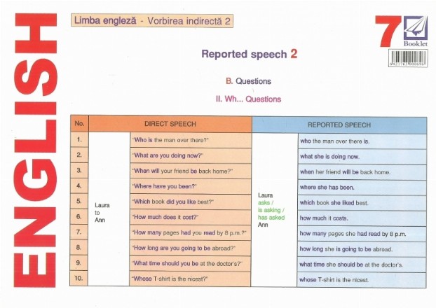 Pliant Limba Engleza 7, Vorbirea indirecta 2