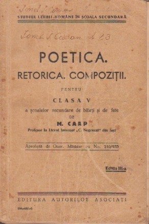 Poetica. Retorica. Compozitii. Pentru clasa V a scoalelor secundare de baieti si fete