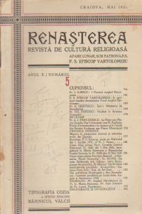 Renasterea - Revista de cultura religioasa, Mai 1931