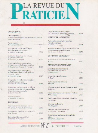 La revue du praticien, No 21, 1 Octobre 1991