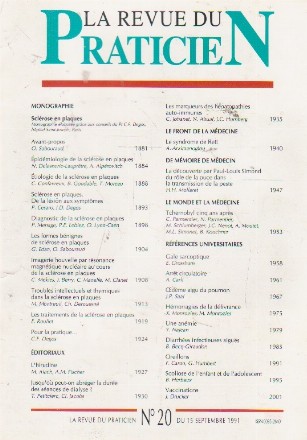 La revue du praticien, No 20, 15 Septembre 1991