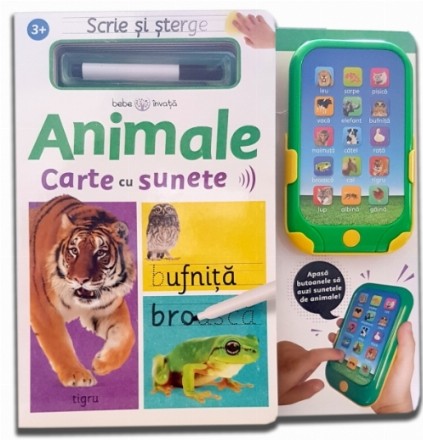 Scrie și șterge. Animale. Carte cu sunete 